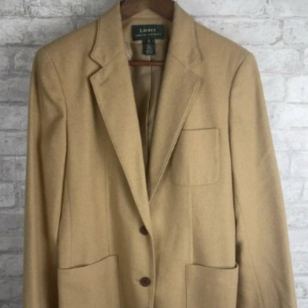 Ralph Lauren Tan 100% Camel Hair Blazer Size 10 Pockets Preppy Old Money USA